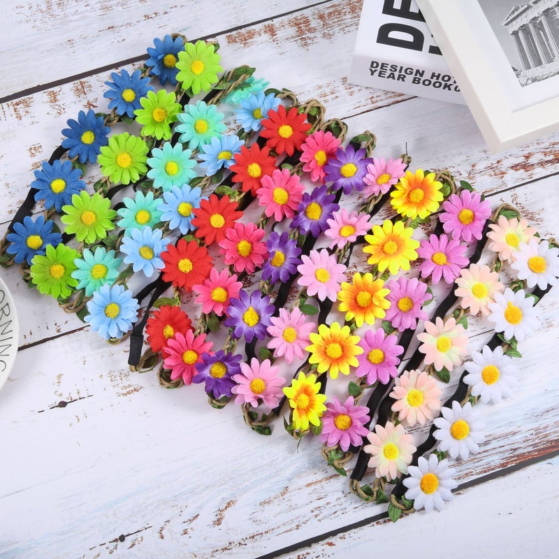 Bememo 12 Pieces Flower Headband Girl Women Daisy Flower Crown Hippie Floral Wreath Headband for Festival Wedding Bridal Party (Classic) - Image 3